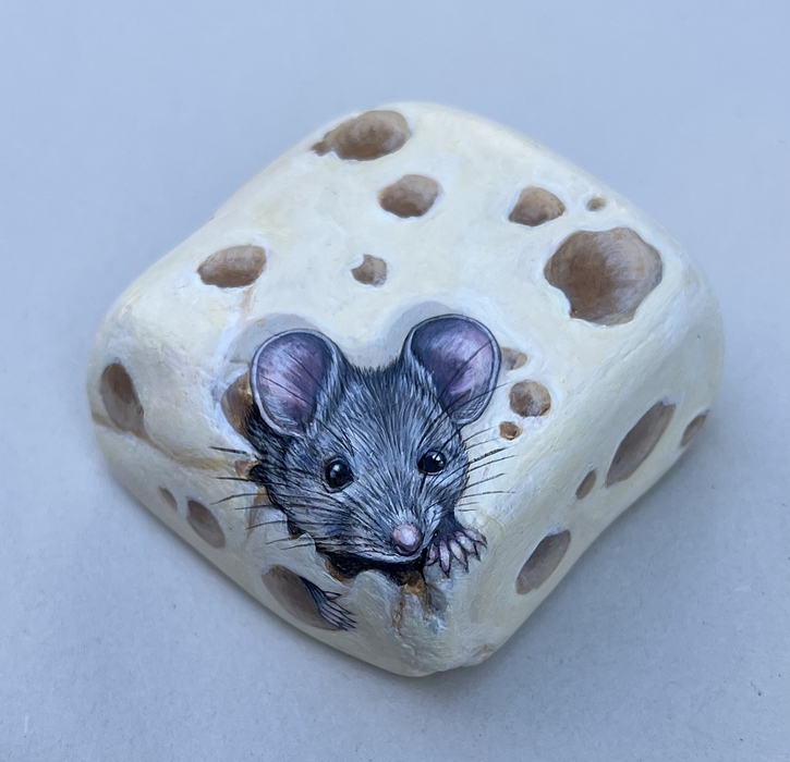 Swiss Cheese, Hand Painted Rock